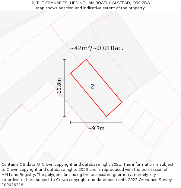 2, THE GRANARIES, HEDINGHAM ROAD, HALSTEAD, CO9 2DA: Plot and title map