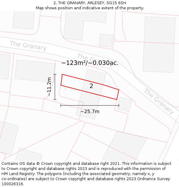 2, THE GRANARY, ARLESEY, SG15 6SH: Plot and title map