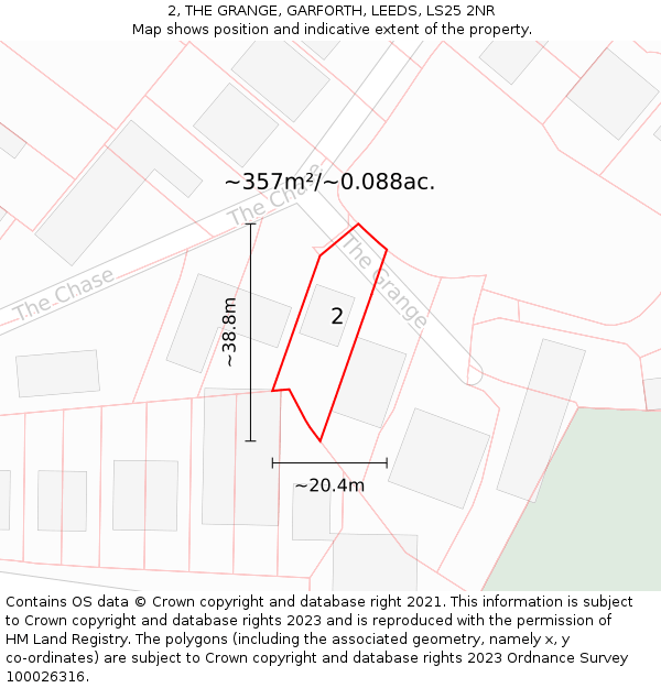 2, THE GRANGE, GARFORTH, LEEDS, LS25 2NR: Plot and title map