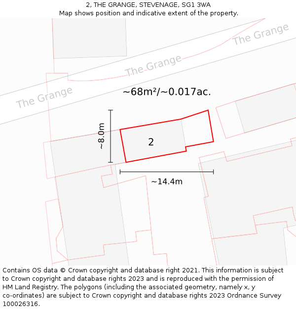 2, THE GRANGE, STEVENAGE, SG1 3WA: Plot and title map