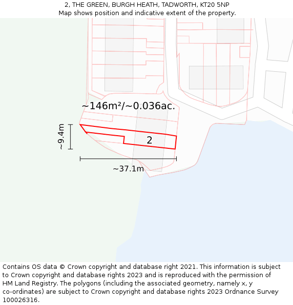 2, THE GREEN, BURGH HEATH, TADWORTH, KT20 5NP: Plot and title map