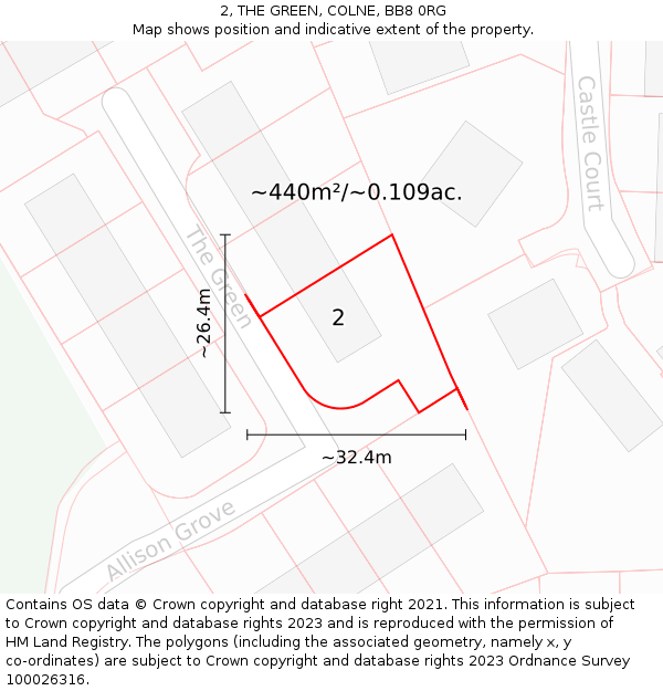2, THE GREEN, COLNE, BB8 0RG: Plot and title map