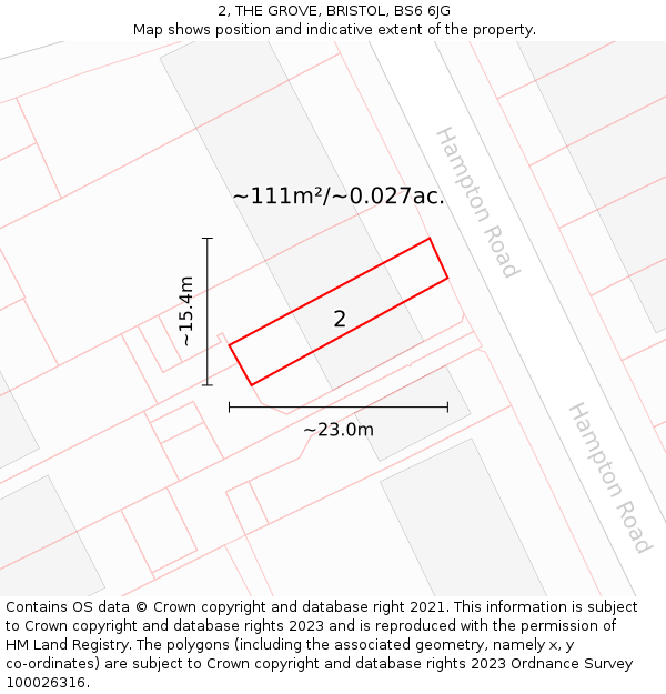 2, THE GROVE, BRISTOL, BS6 6JG: Plot and title map