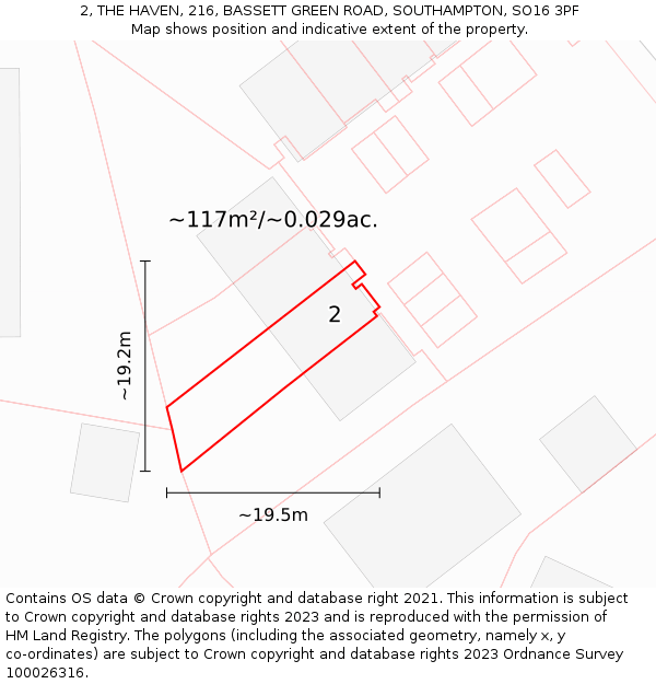 2, THE HAVEN, 216, BASSETT GREEN ROAD, SOUTHAMPTON, SO16 3PF: Plot and title map