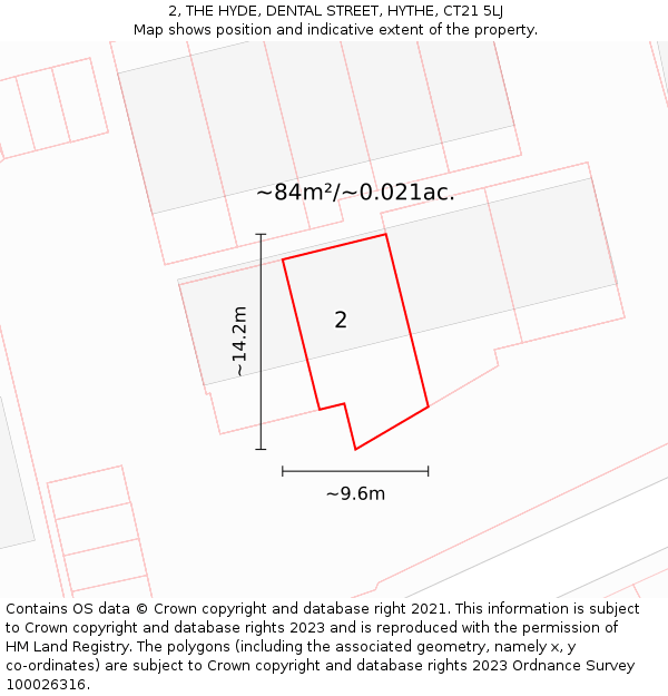 2, THE HYDE, DENTAL STREET, HYTHE, CT21 5LJ: Plot and title map