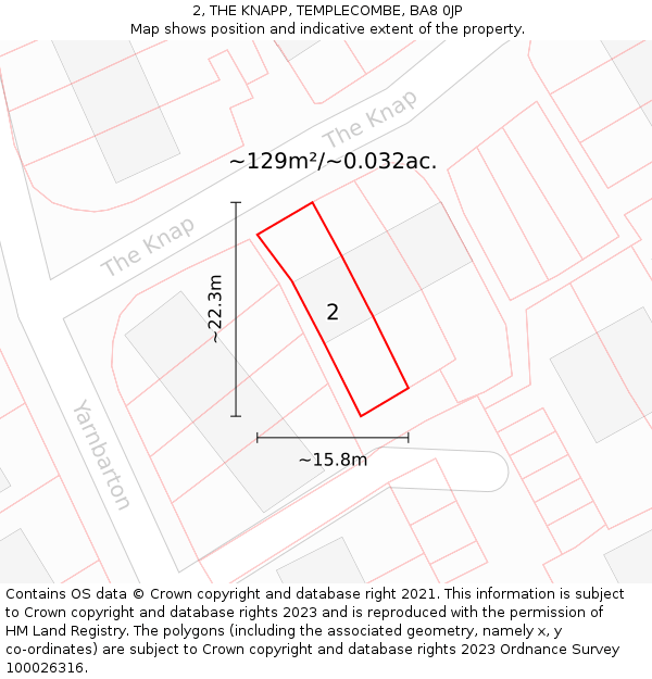 2, THE KNAPP, TEMPLECOMBE, BA8 0JP: Plot and title map