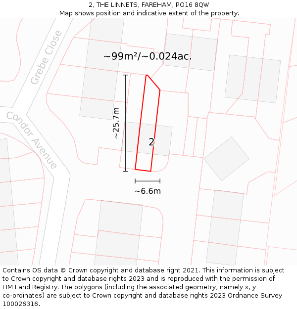 2, THE LINNETS, FAREHAM, PO16 8QW: Plot and title map