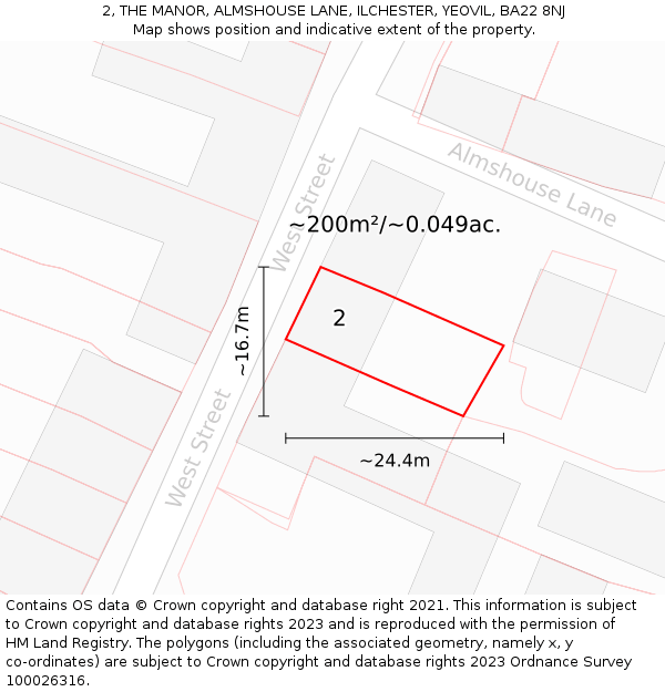 2, THE MANOR, ALMSHOUSE LANE, ILCHESTER, YEOVIL, BA22 8NJ: Plot and title map