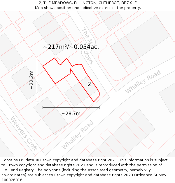 2, THE MEADOWS, BILLINGTON, CLITHEROE, BB7 9LE: Plot and title map