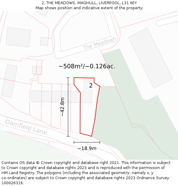 2, THE MEADOWS, MAGHULL, LIVERPOOL, L31 6EY: Plot and title map