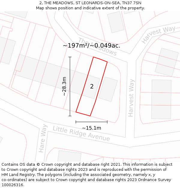 2, THE MEADOWS, ST LEONARDS-ON-SEA, TN37 7SN: Plot and title map