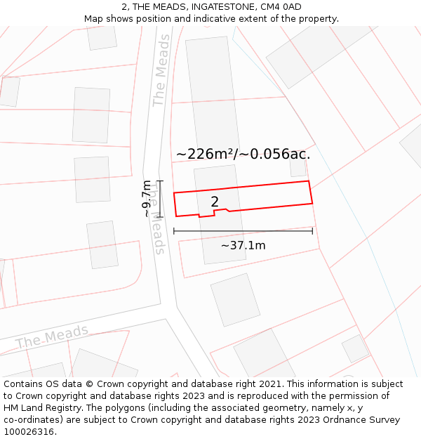 2, THE MEADS, INGATESTONE, CM4 0AD: Plot and title map