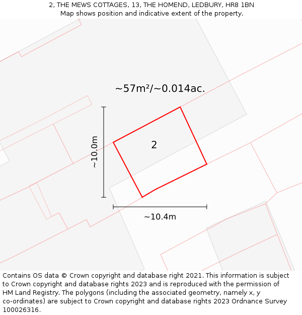 2, THE MEWS COTTAGES, 13, THE HOMEND, LEDBURY, HR8 1BN: Plot and title map