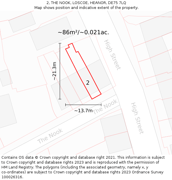 2, THE NOOK, LOSCOE, HEANOR, DE75 7LQ: Plot and title map