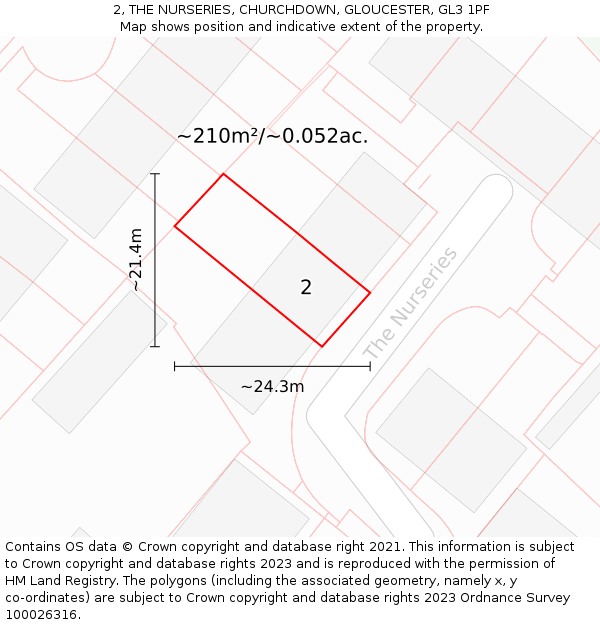 2, THE NURSERIES, CHURCHDOWN, GLOUCESTER, GL3 1PF: Plot and title map