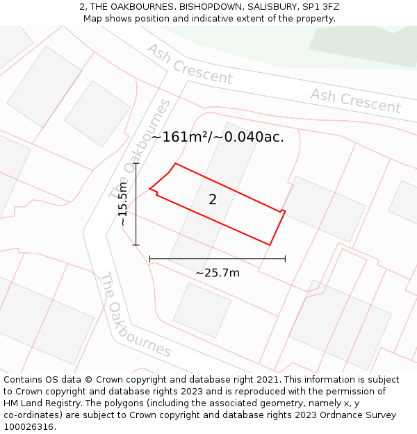 2, THE OAKBOURNES, BISHOPDOWN, SALISBURY, SP1 3FZ: Plot and title map