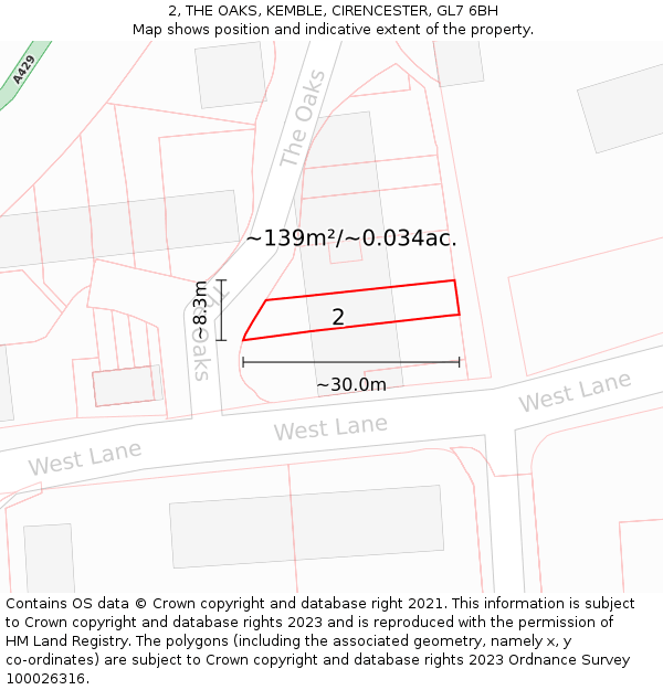 2, THE OAKS, KEMBLE, CIRENCESTER, GL7 6BH: Plot and title map
