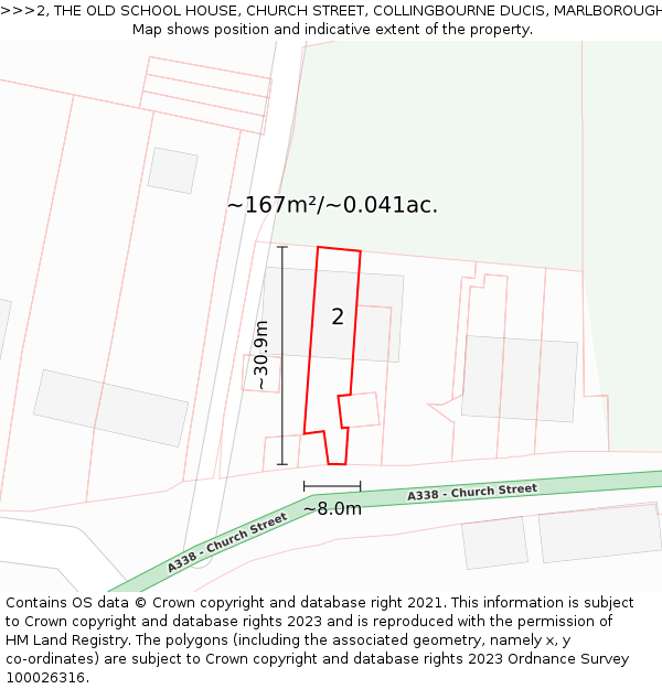 2, THE OLD SCHOOL HOUSE, CHURCH STREET, COLLINGBOURNE DUCIS, MARLBOROUGH, SN8 3FJ: Plot and title map