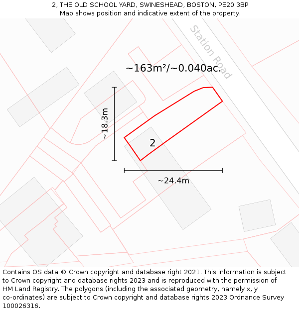 2, THE OLD SCHOOL YARD, SWINESHEAD, BOSTON, PE20 3BP: Plot and title map