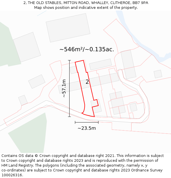 2, THE OLD STABLES, MITTON ROAD, WHALLEY, CLITHEROE, BB7 9PA: Plot and title map