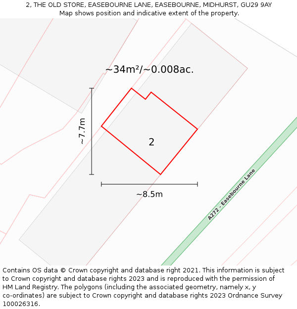 2, THE OLD STORE, EASEBOURNE LANE, EASEBOURNE, MIDHURST, GU29 9AY: Plot and title map