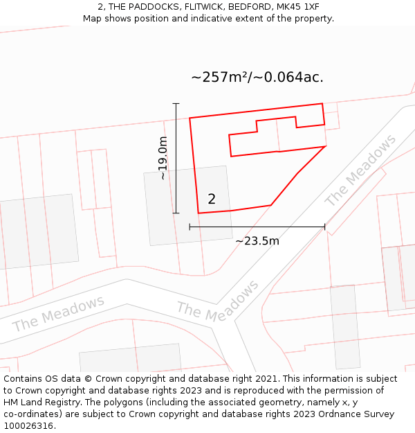 2, THE PADDOCKS, FLITWICK, BEDFORD, MK45 1XF: Plot and title map