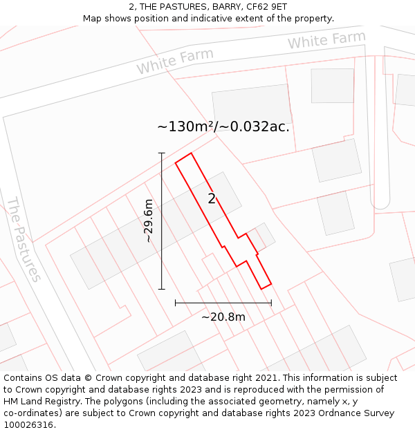 2, THE PASTURES, BARRY, CF62 9ET: Plot and title map