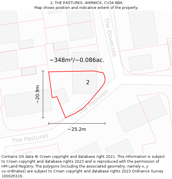2, THE PASTURES, WARWICK, CV34 8BA: Plot and title map