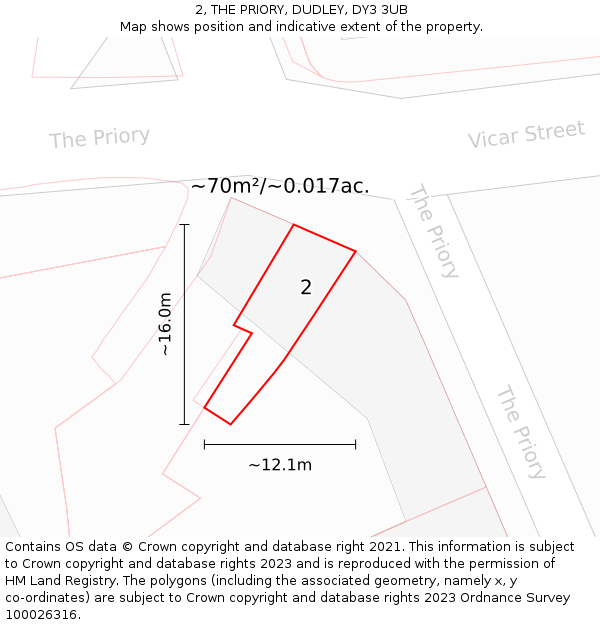 2, THE PRIORY, DUDLEY, DY3 3UB: Plot and title map