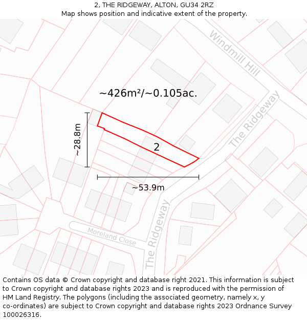 2, THE RIDGEWAY, ALTON, GU34 2RZ: Plot and title map