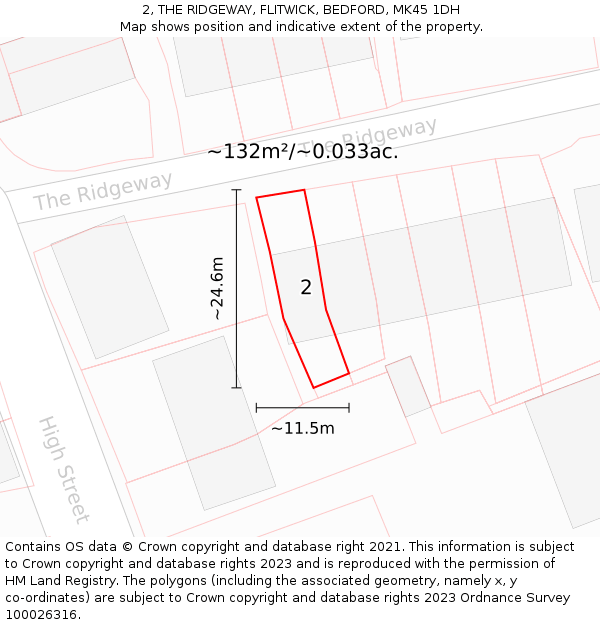 2, THE RIDGEWAY, FLITWICK, BEDFORD, MK45 1DH: Plot and title map