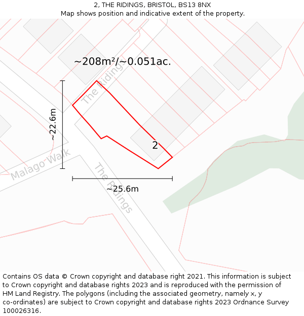 2, THE RIDINGS, BRISTOL, BS13 8NX: Plot and title map