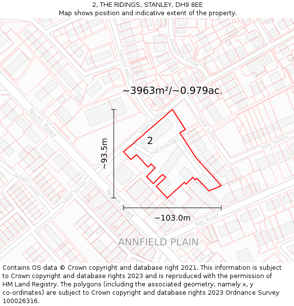 2, THE RIDINGS, STANLEY, DH9 8EE: Plot and title map