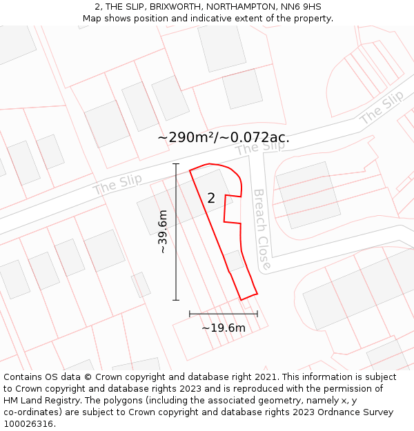 2, THE SLIP, BRIXWORTH, NORTHAMPTON, NN6 9HS: Plot and title map
