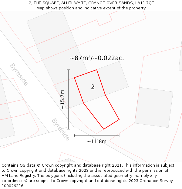 2, THE SQUARE, ALLITHWAITE, GRANGE-OVER-SANDS, LA11 7QE: Plot and title map
