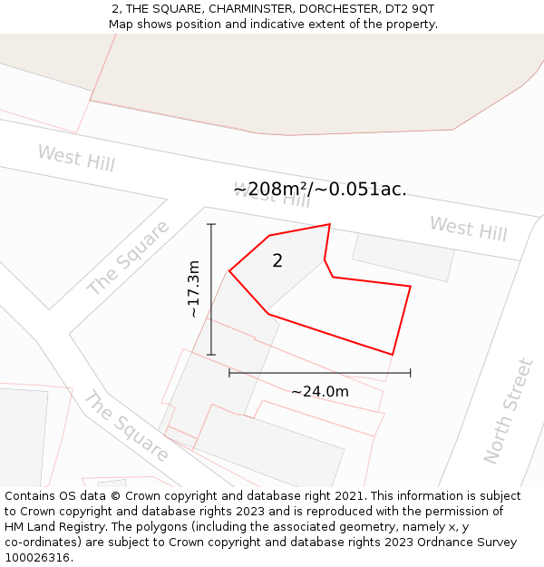 2, THE SQUARE, CHARMINSTER, DORCHESTER, DT2 9QT: Plot and title map