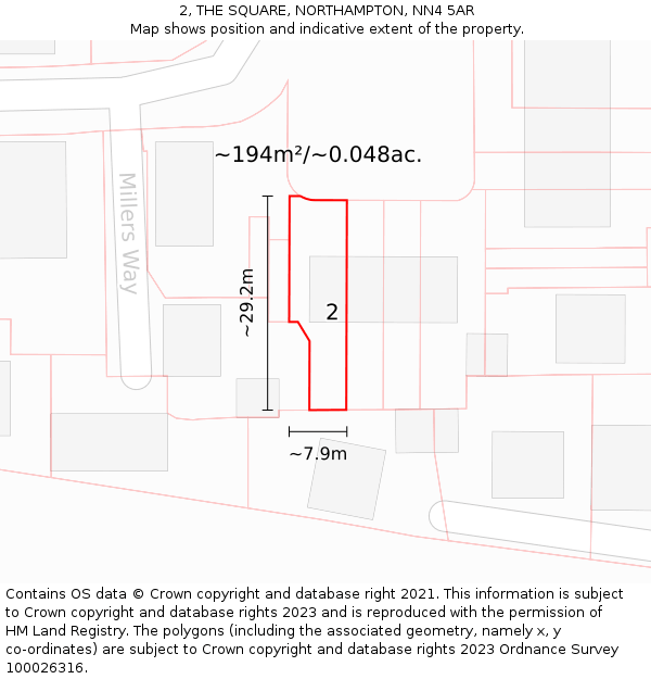 2, THE SQUARE, NORTHAMPTON, NN4 5AR: Plot and title map