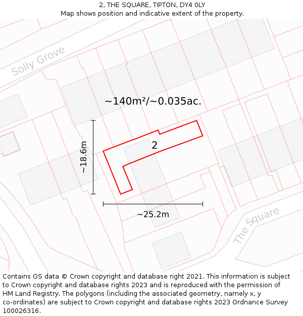 2, THE SQUARE, TIPTON, DY4 0LY: Plot and title map
