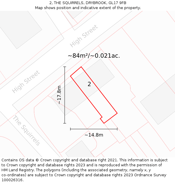 2, THE SQUIRRELS, DRYBROOK, GL17 9FB: Plot and title map