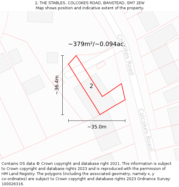 2, THE STABLES, COLCOKES ROAD, BANSTEAD, SM7 2EW: Plot and title map