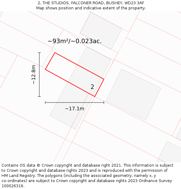 2, THE STUDIOS, FALCONER ROAD, BUSHEY, WD23 3AF: Plot and title map