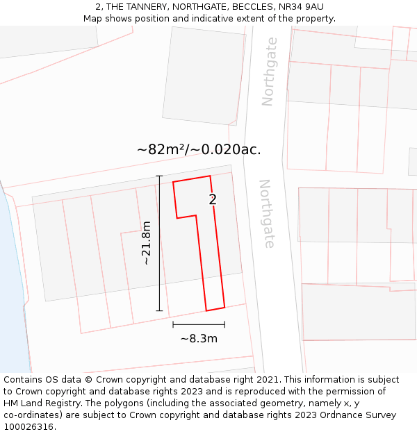 2, THE TANNERY, NORTHGATE, BECCLES, NR34 9AU: Plot and title map
