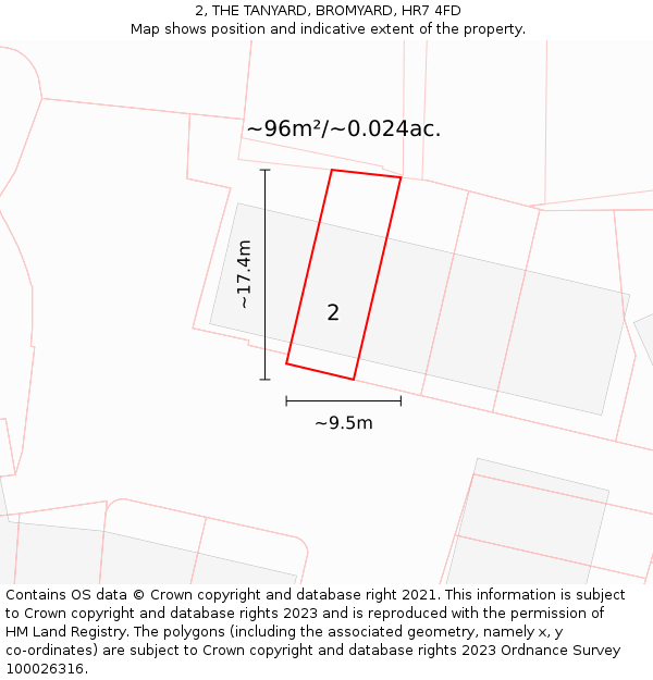 2, THE TANYARD, BROMYARD, HR7 4FD: Plot and title map