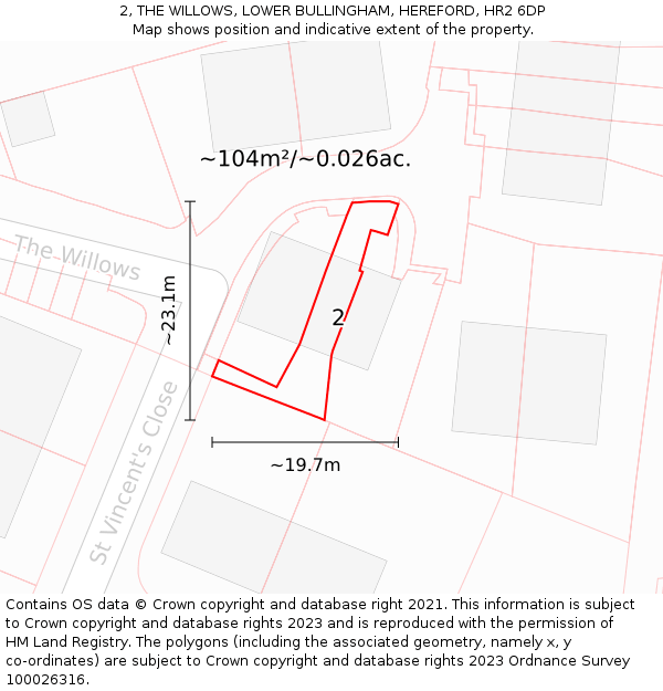 2, THE WILLOWS, LOWER BULLINGHAM, HEREFORD, HR2 6DP: Plot and title map