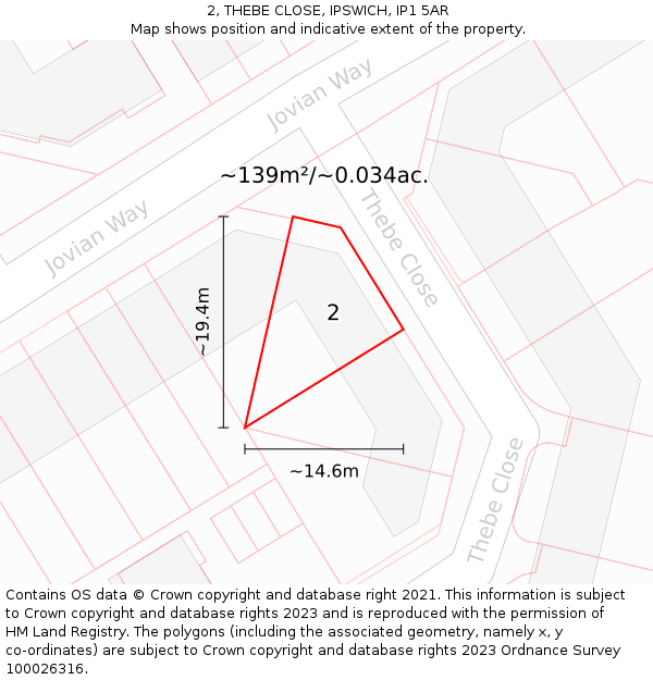 2, THEBE CLOSE, IPSWICH, IP1 5AR: Plot and title map