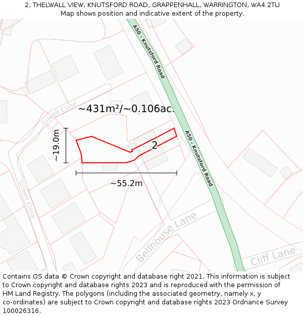 2, THELWALL VIEW, KNUTSFORD ROAD, GRAPPENHALL, WARRINGTON, WA4 2TU: Plot and title map