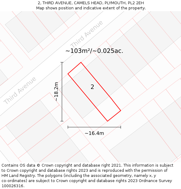 2, THIRD AVENUE, CAMELS HEAD, PLYMOUTH, PL2 2EH: Plot and title map