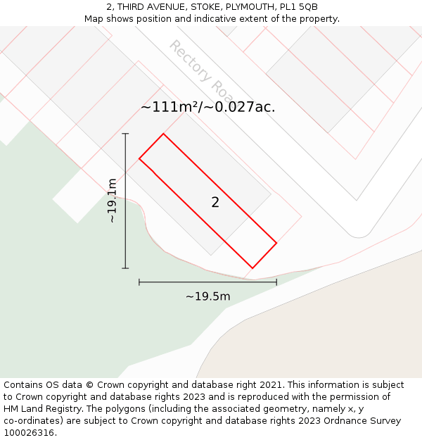 2, THIRD AVENUE, STOKE, PLYMOUTH, PL1 5QB: Plot and title map