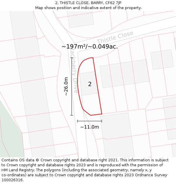 2, THISTLE CLOSE, BARRY, CF62 7JP: Plot and title map