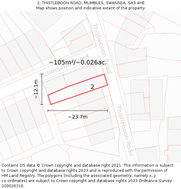2, THISTLEBOON ROAD, MUMBLES, SWANSEA, SA3 4HE: Plot and title map